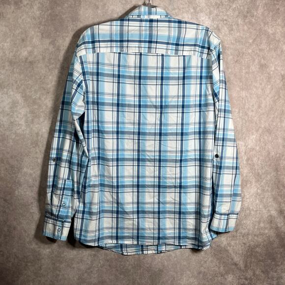 Wrangler Outdoor Shirt Mens Large Blue Plaid Snap Front Outdoors Pockets Work - Picture 4 of 9